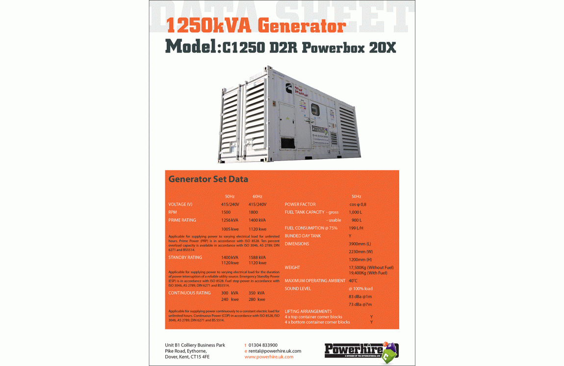 1250kVA Generator Hire – Powerbox