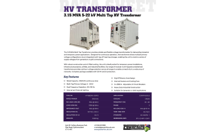 3.15 MVA 5-22 kV Multi Tap HV Transformer